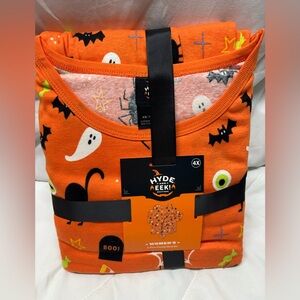 Hyde & Eek Womens Pajama's 4XL Orange Black Halloween Cats Bats 2 Pc. PJ Set New